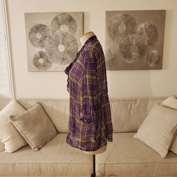 NEW! Apple Bottoms Plaid Chiffon Ruffle Blouse - size 3X in Purple - Picture 6 of 11
